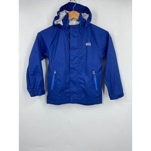 REI Kids Blue Hooded Rain Jacket